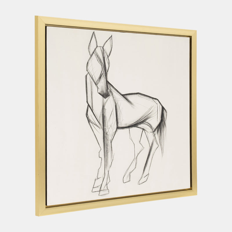 CUADRO DECORATIVO-BOCETO DE CABALLO BLANCO CON NEGRO 47X47