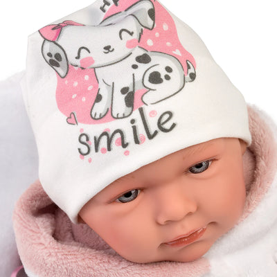 MUÑECA MIMI 40 CM LLORONA CON GORRO PERRITO SMILE (M)