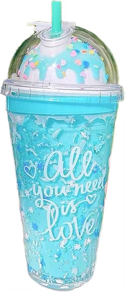 VASO CON PAJILLA-ICE CREAM SUNDAE BLUE BUBLEGUM BEWALTZ