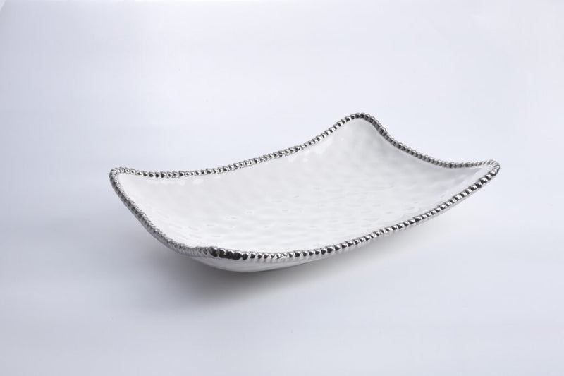 BANDEJA RECTANGULAR 18 × 12 × 3 - BLANCO/PLATA