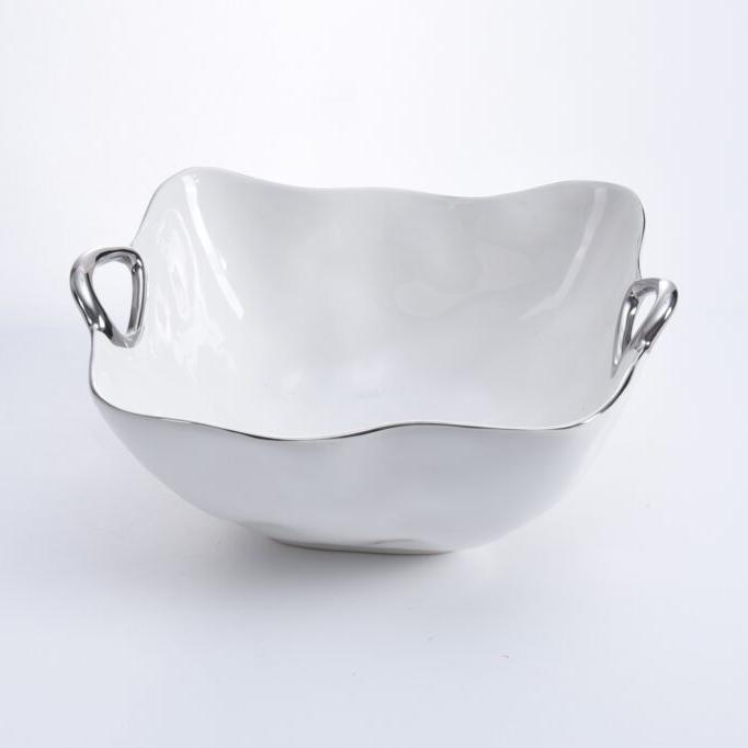 BOWL HONDO CUADRADO CON ASAS GRANDE 10.25 × 9.75 × 5 - BLANCO/PLATA