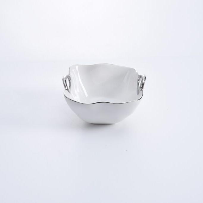 BOWL HONDO CUADRADO CON ASAS PEQUENO 6.5 × 6 × 3.5-BLANCO/PLATA