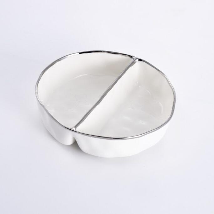 BANDEJA REDONDO DE 2 SECCIONES 9 × 9 × 2 - BLANCO/PLATA