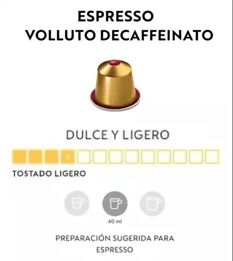 Café Espresso Volluto Decaffeinato x 10 Cápsulas Original Nespresso
