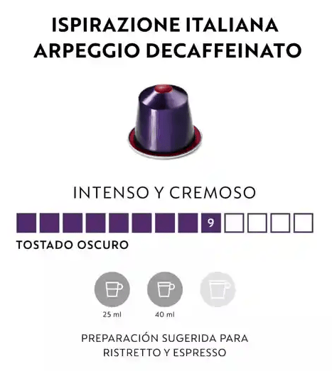 Café Ispirazione Italiana Arpeggio Decaffeinato x 10 Cápsulas Original Nespresso