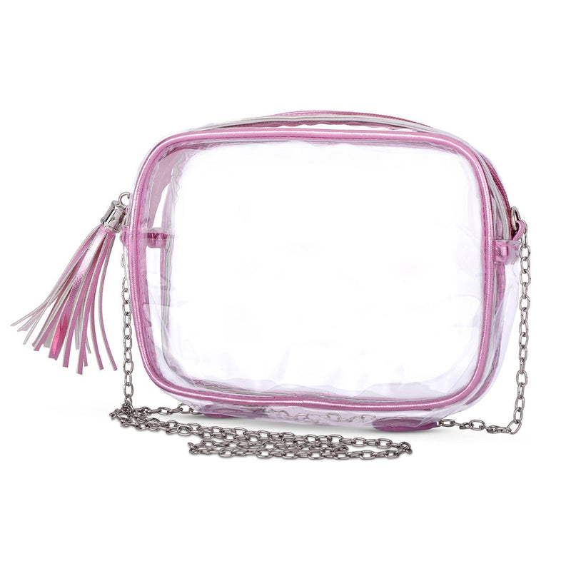 CROSSBODY-TRANPARENTE ROSA METALICO