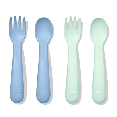 OXO TOT SET DE CUCHARA Y TENEDOR DE PLASTICO PARA BEBE OPAL AND DUSK 4PCS