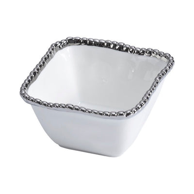 BOWL CUADRADO PARA APERITIVOS 4.75 × 4.75 × 2.75-BLANCO/PLATA BOWL CUADRADO PARA APERITIVOS 4.75 × 4.75 × 2.75-BLANCO/PLATA