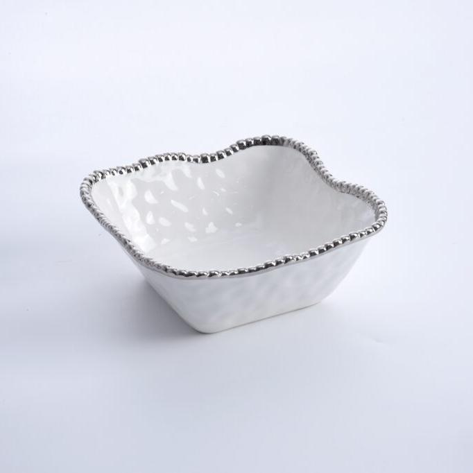 BOWL CUADRADO MEDIANO DE ENSALADA 8.5 × 8.5 × 3.5-BLANCO/PLATA