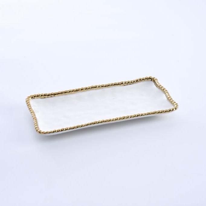 BANDEJA RECTANGULAR PEQUEÑA 10 × 5 - BLANCO/DORADO