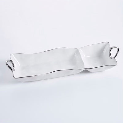 BANDEJA DE 2 SECCIONES 18 × 5 × 3 - BLANCO/PLATA BANDEJA DE 2 SECCIONES 18 × 5 × 3 - BLANCO/PLATA