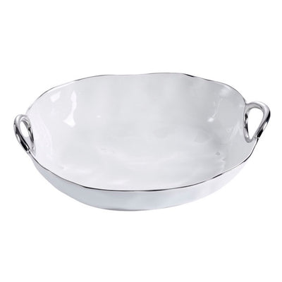 BANDEJA HONDA OVALADA 15 × 11 × 4-BLANCO/PLATA BANDEJA HONDA OVALADA 15 × 11 × 4-BLANCO/PLATA