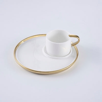 SET DE TAZA Y PLATO PARA ESPRESO -BLANCO/DORADO SET DE TAZA Y PLATO PARA ESPRESO -BLANCO/DORADO