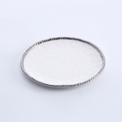 PLATO REDONDO PARA ENSALADA 8.5 × 8.5 × 1-BLANCO/PLATA PLATO REDONDO PARA ENSALADA 8.5 × 8.5 × 1 - BLANCO/PLATA