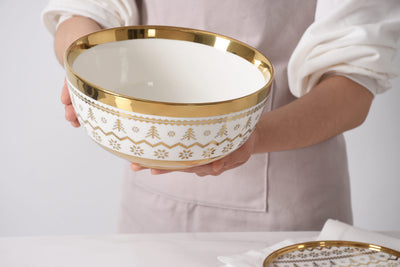 BOWL -BLANCO CON DORADO 8-75" × 8-75" × 4" BOWL -BLANCO CON DORADO 8-75" × 8-75" × 4"