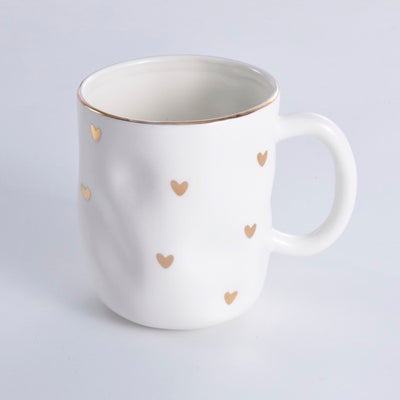 TAZA DE CORAZONES  4 × 4 × 4-BLANCO/DORADO TAZA DE CORAZONES  4 × 4 × 4-BLANCO/DORADO