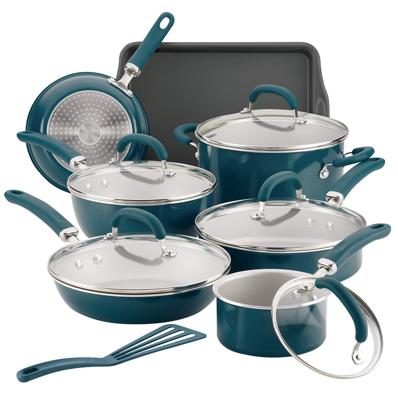 RACHAEL RAY COOK+CREATE SET DE OLLAS Y SARTENES 13 PC VERDE AZULADO RACHAEL RAY COOK+CREATE SET DE OLLAS Y SARTENES 13 PC VERDE AZULADO