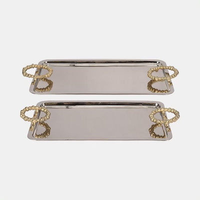 SET DE BANDEJA DE METAL CON ASAS DORADAS PCS 23/28"