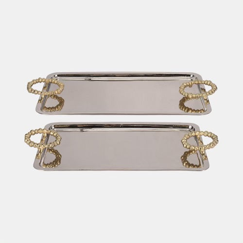 SET DE BANDEJA DE METAL CON ASAS DORADAS PCS 23/28"