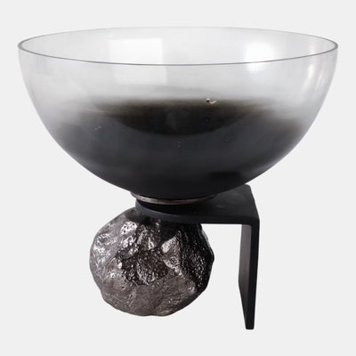 BOWL SOBRE PEDESTAL DE ROCA 11X10"-BLACK/SILVER