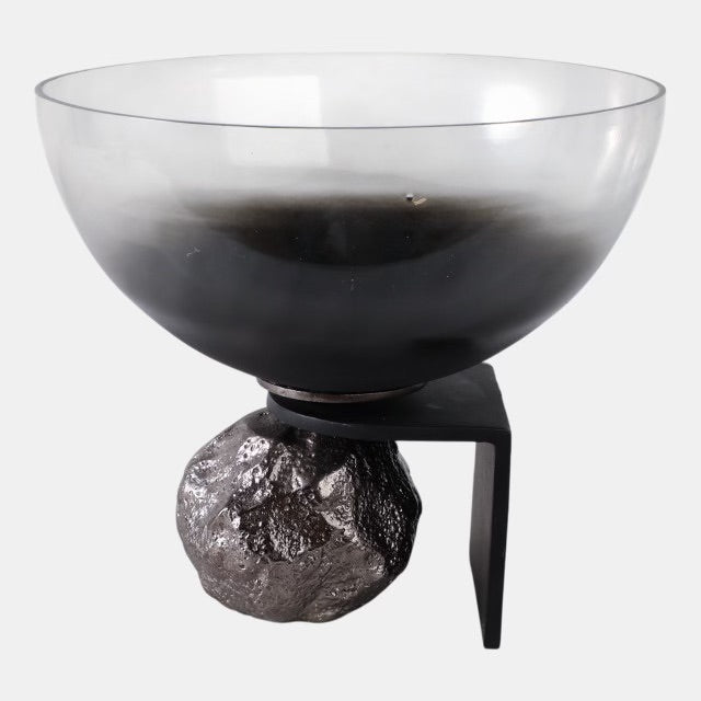 BOWL SOBRE PEDESTAL DE ROCA 11X10"-BLACK/SILVER