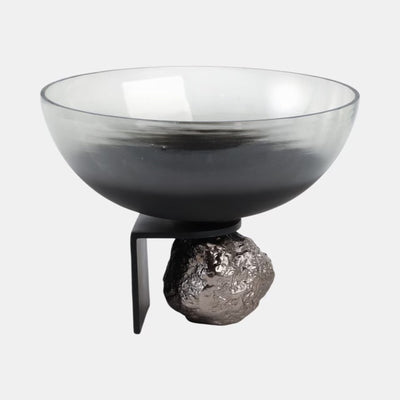BOWL SOBRE PEDESTAL DE ROCA 14X11"- BLACK/SILVER