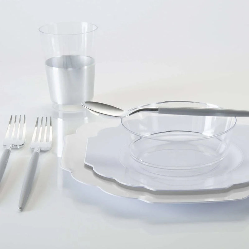 SET DE PLATO ONDO 14" - TRANSPARENTE/PLATA