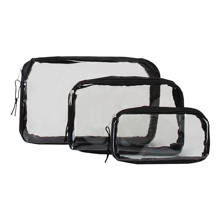 BOLSAS ORGANIZADORAS DE VIAJE TRANSPARENTES DE 3 PIEZAS - NEGRO