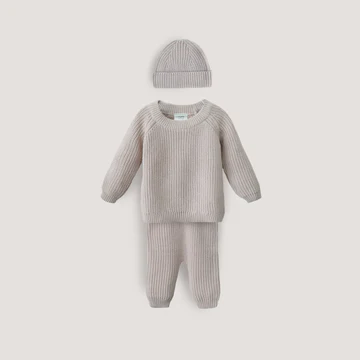 MUSHIE CONJUNTO DE 3 PCS DE PUNTO GRUESO BEIGE 0-3M