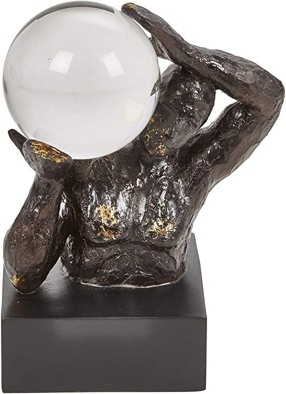 ESCULTURA DE POLIRESINA CON BOLA DE CRISTAL 11 "-NEGRA