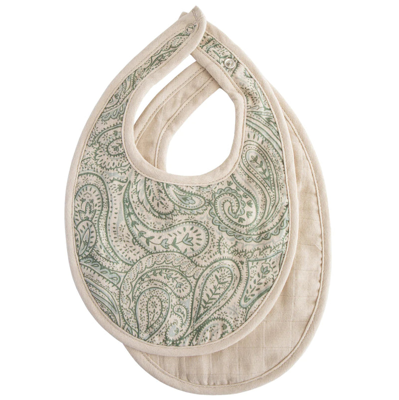 PAQUETE DE 2 BABEROS DE MUSELINA PARA BEBE - GREEN PAISLEY FOG