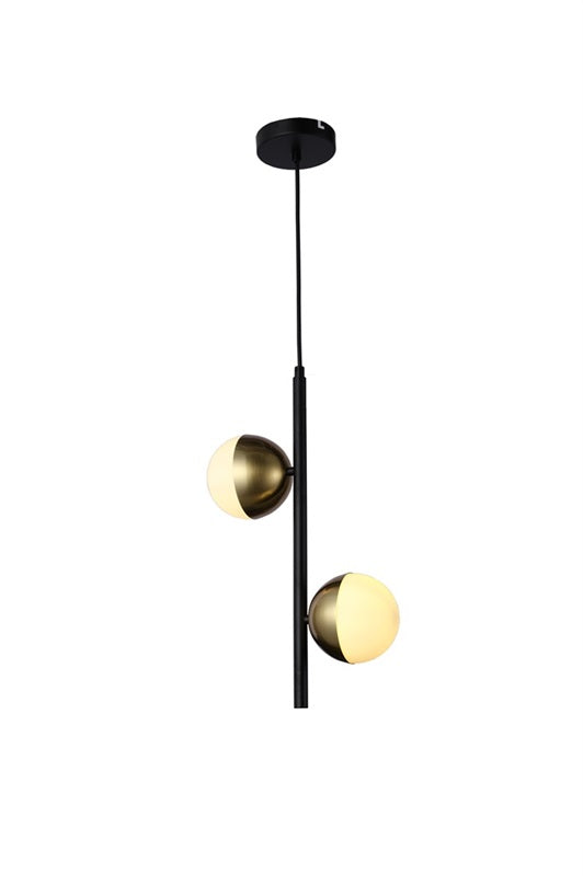 LAMPARA  colgante, E27, negro mate con dorado, 2 luces, IP20.