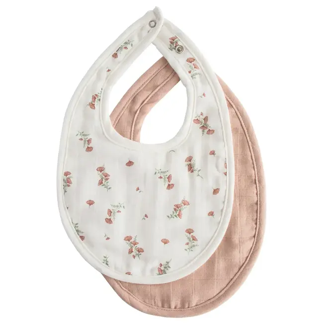 PAQUETE DE 2 BABEROS DE MUSELINA PARA BEBE - ROSA FLORAL