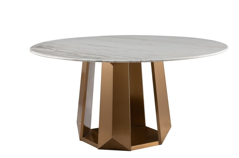 MESA COMEDOR  acero inoxidable TOP:BLANCO BASE:BRASS    ø.150x75 CM