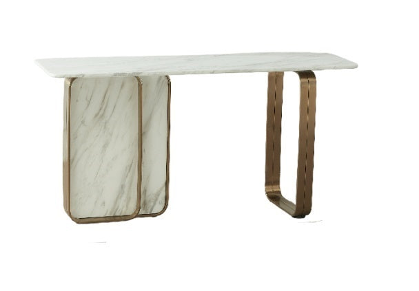 MESA CONSOLA de acero inoxidable Top: BLANCO BASE: LATÓN  150x45x75cm