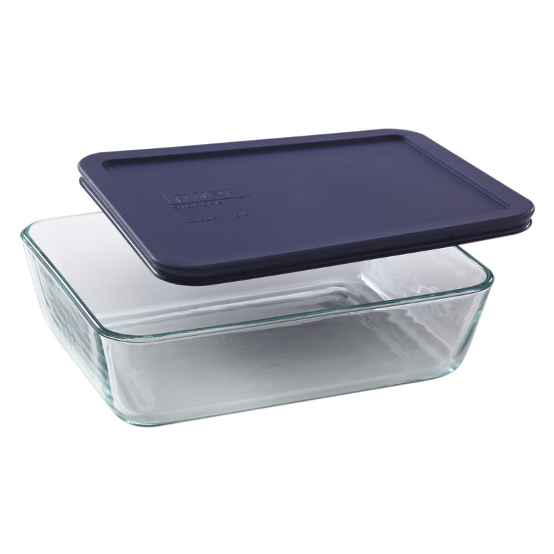 RECIPIENTE DE VIDRIO RECTANGULAR CON TAPA PLASTICA AZUL (6 TAZAS)