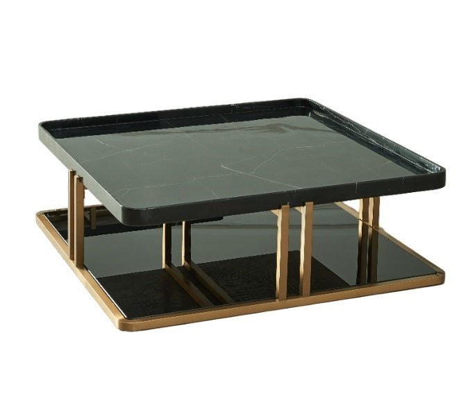 MESA DE CENTRO acero inoxidable TOP:negro BASE:BRASS       105x105x35CM