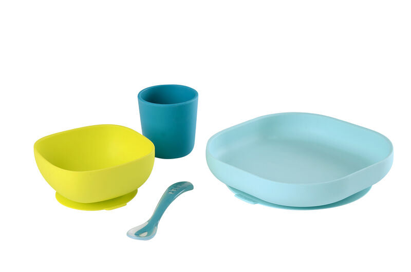 SET DE PLATOS VASO Y CUCHARA PARA BEBE COLOR AZUL