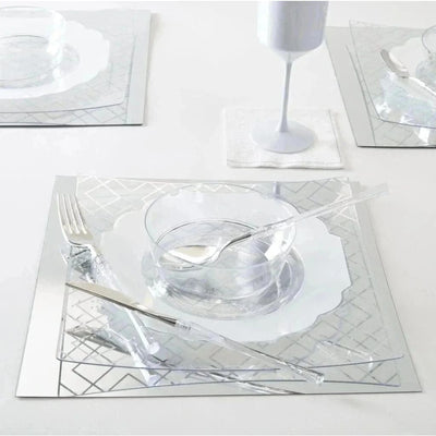 SET DE PLATOS DECORATIVO CUADRADO 8"-TRANSPARENTE