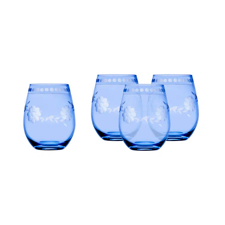 BELLE FLEUR- SET DE 4 COPAS DE VINO SIN TALLO AZUL