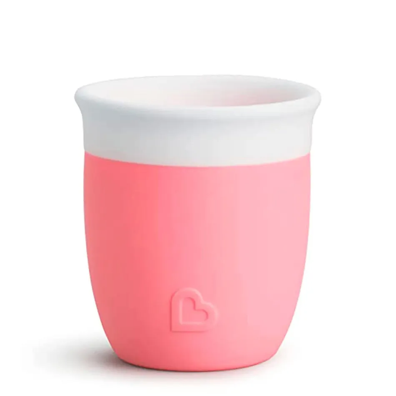 VASO 2OZ PARA BEBE DE SILICONA CON CARRIZO-CORAL