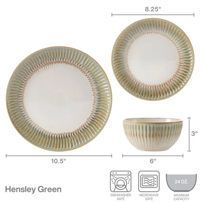 SET DE VAJILLA HENSLEY  DE 12PC - VERDE