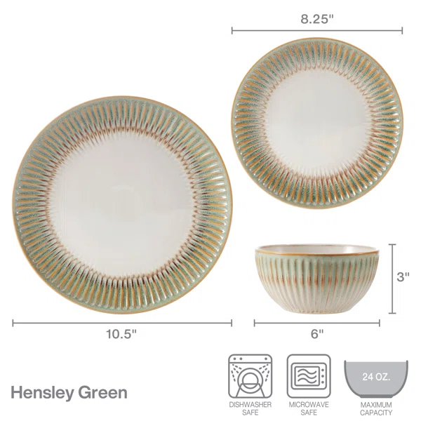 SET DE VAJILLA HENSLEY  DE 12PC - VERDE