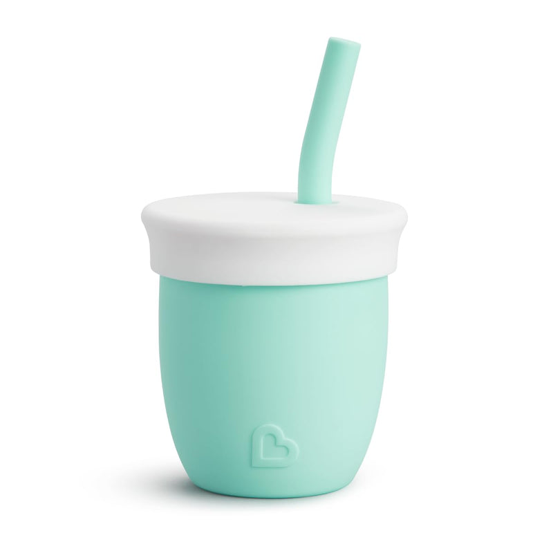 VASO 4OZ PARA BEBE DE SILICONA CON CARRIZO-VERDE MENTA