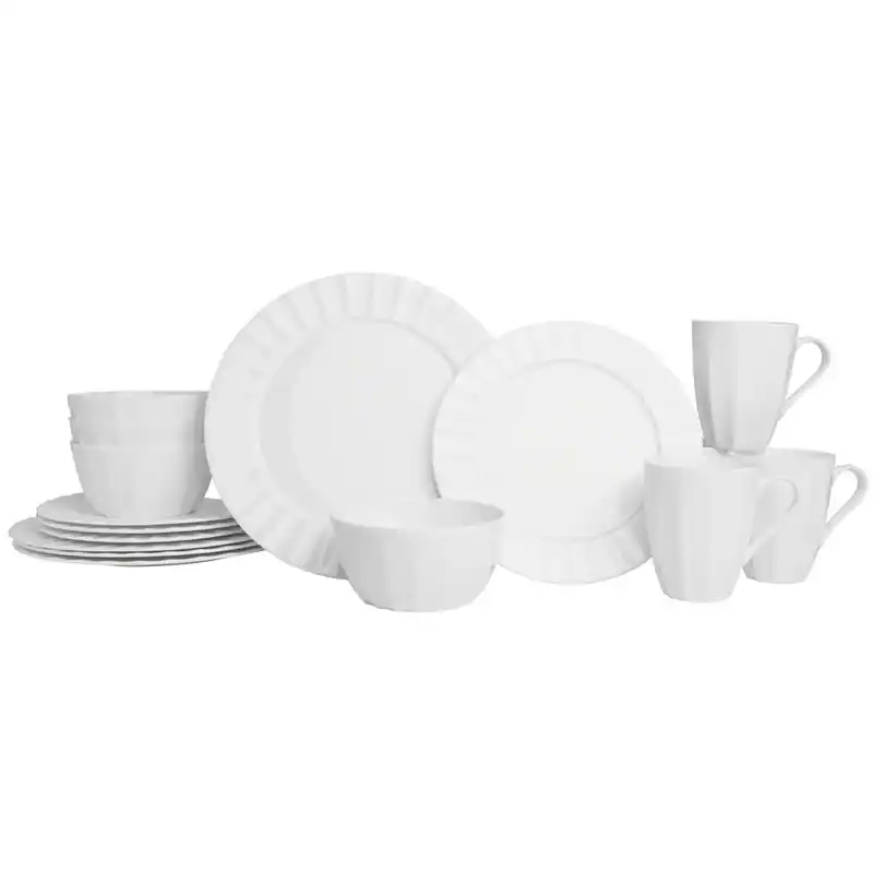 VAJILLA BLANCA ESTRIADA NEVAEH DE 16PC