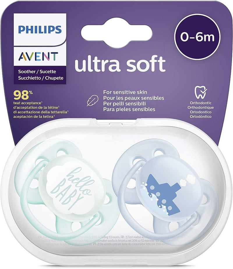 2 CHUPETES ULTRA SOFT 0-6M / HELLO BOY DECO