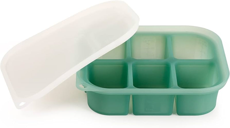 BANDEJA DE SILICONA PARA CONGELADOR ALIMENTOS PARA BEBES CON TAPA, 6 TAZAS - VERDE MANZANA