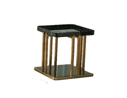 MESITA DE acero inoxidable top: blanco base: brass 60x60x60cm