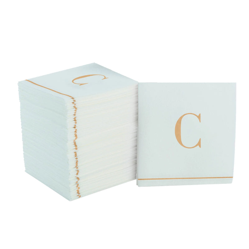 SET DE 14 SERVILLETAS DE PAPEL PARA INVITADOS LETRA C - DORADO/BLANCO