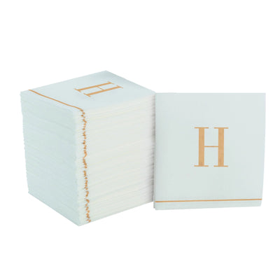 SET DE 14 SERVILLETAS DE PAPEL PARA INVITADOS LETRA H - DORADO/BLANCO